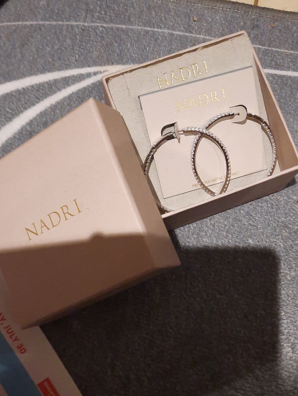 GENUINE NADRI WEDDING HUGE HOOP EARRINGS INSIDE OUTSIDE CZ RHODIUM CLICK CLASP